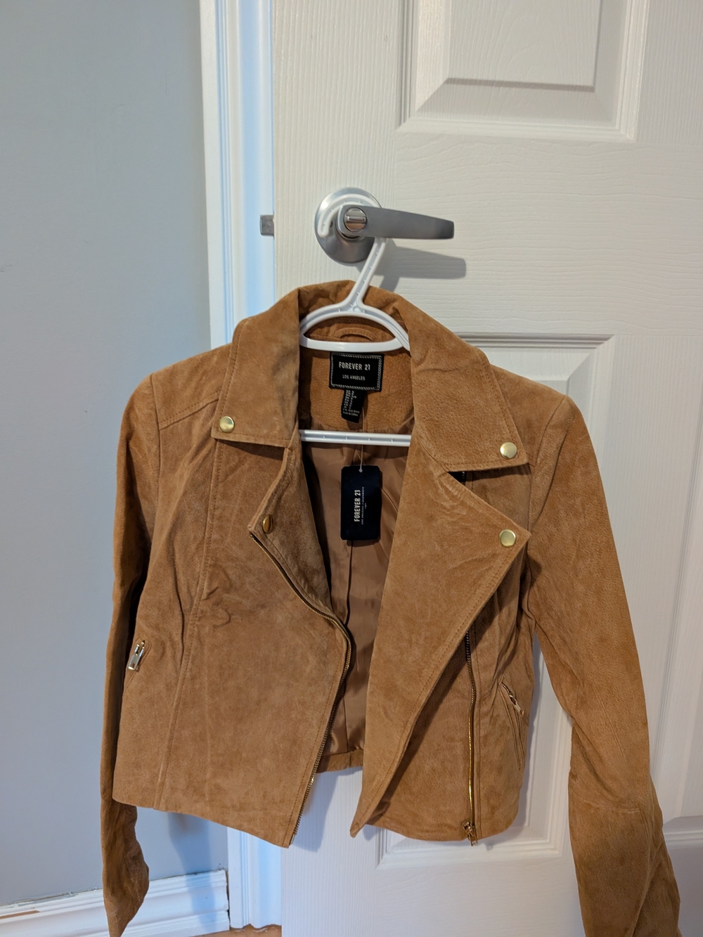 Tan Suede Moto Jacket with Gold Hardware